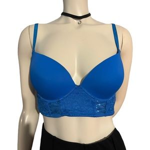 Bella Royal Blue Lace Floral Mesh Underwire Bustier Bra Size 38B